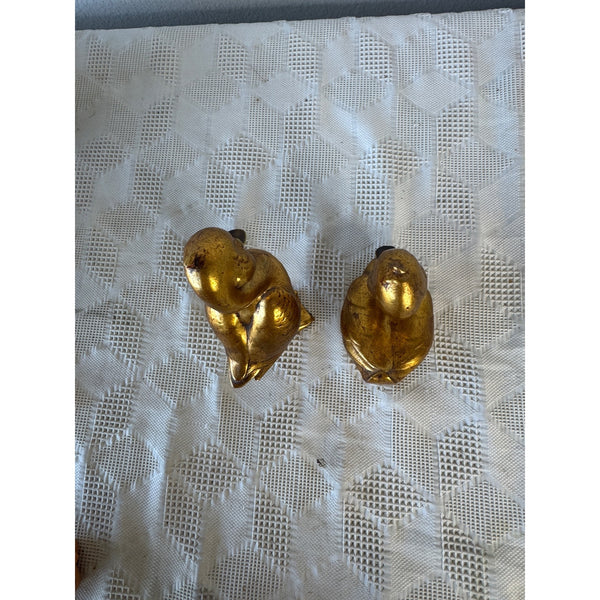 Freeman McFarlin 22K Gold Leaf Ceramic Ducks Pair Mid Century Decor Signed