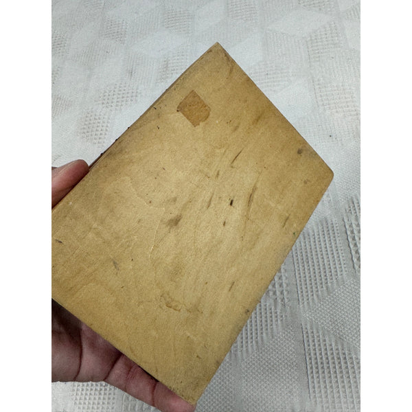 Hand Carved Vintage Wooden Trinket Box w Embossed Leather Floral Design c1950s