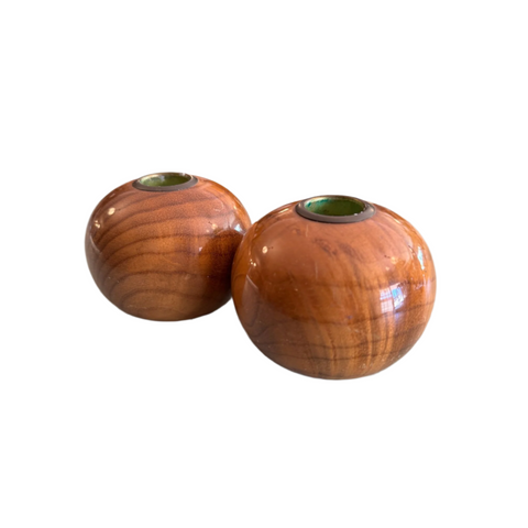 Round Candle Holder Pair Vintage Mid Century Oregon Myrtle Wood