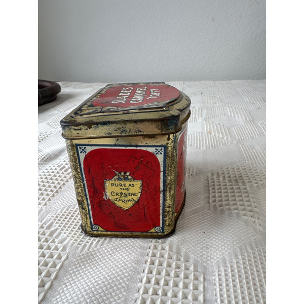 Vintage Slades Caramel Toffee Tin With Red Graphics and Gold Accents Collectible