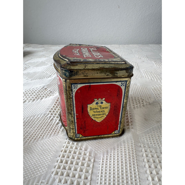 Vintage Slades Caramel Toffee Tin With Red Graphics and Gold Accents Collectible