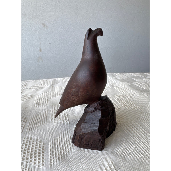 Hand Carved Ironwood Quail Bird Figurine Natural Wood Base Mid Century Vintage