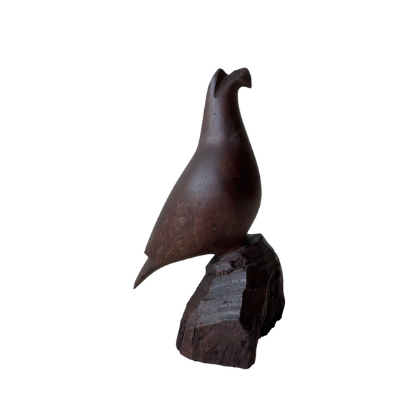 Hand Carved Ironwood Quail Bird Figurine Natural Wood Base Mid Century Vintage