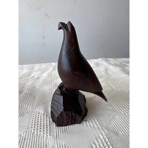 Hand Carved Ironwood Quail Bird Figurine Natural Wood Base Mid Century Vintage