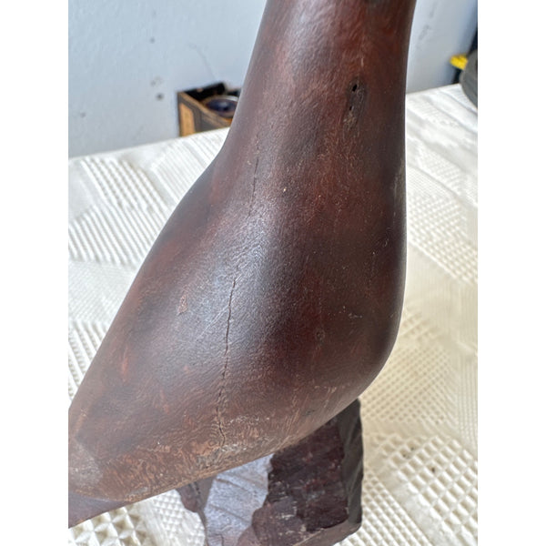 Hand Carved Ironwood Quail Bird Figurine Natural Wood Base Mid Century Vintage