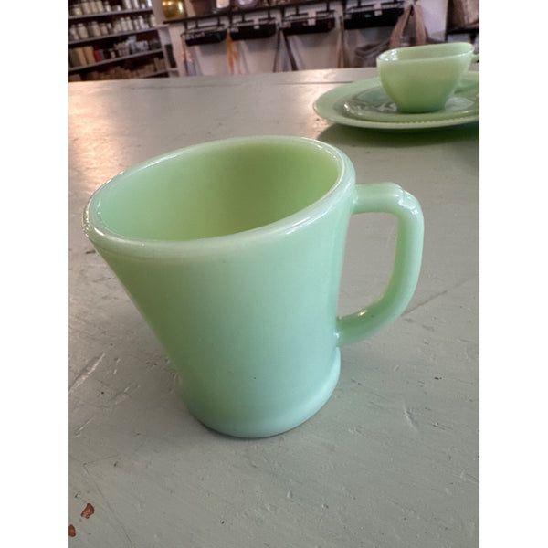 Fire King Jadite Coffee Mug Vintage Green Glassware D Handle 1950s Collectible