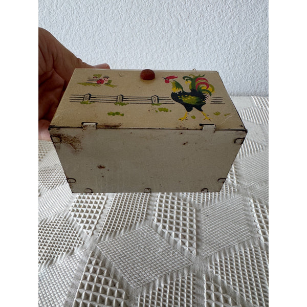 Vintage Metal Trading Stamp Saver Box w Rooster Design and S H Green Stamps Sheets