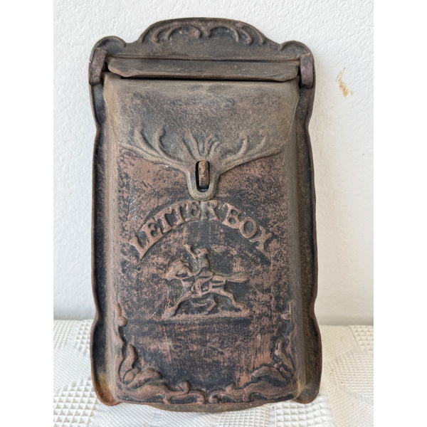 Vintage Cast Iron Wall Mounted Letter Box With Horse Rider Design Rustic
