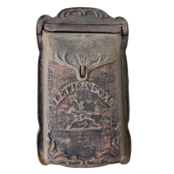 Vintage Cast Iron Wall Mounted Letter Box With Horse Rider Design Rustic