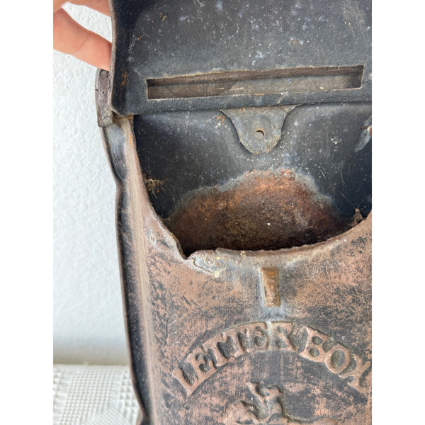 Vintage Cast Iron Wall Mounted Letter Box With Horse Rider Design Rustic