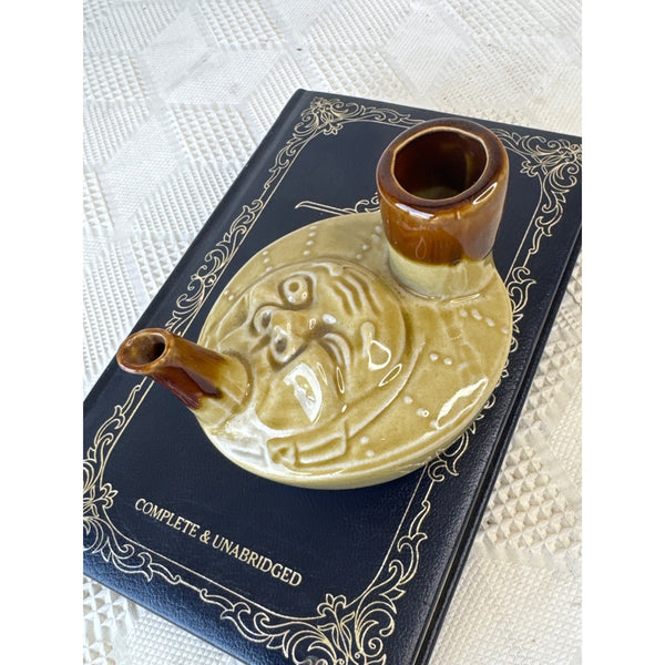 Vintage Ceramic Sake Warmer Pourer Hyottoko Character Folk Art Japanese Design