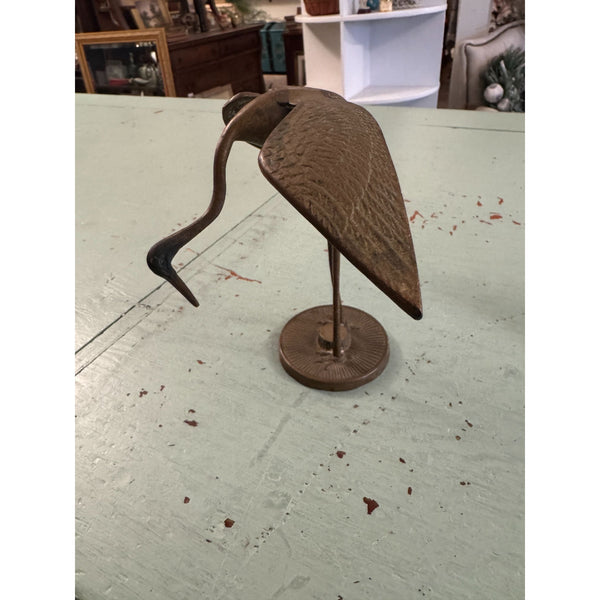 Vintage Mid Century Modern Solid Brass Crane Bird Sculpture On Stand