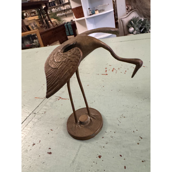 Vintage Mid Century Modern Solid Brass Crane Bird Sculpture On Stand