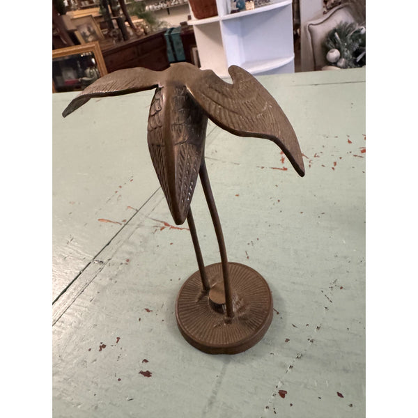 Vintage Mid Century Modern Solid Brass Crane Bird Sculpture On Stand