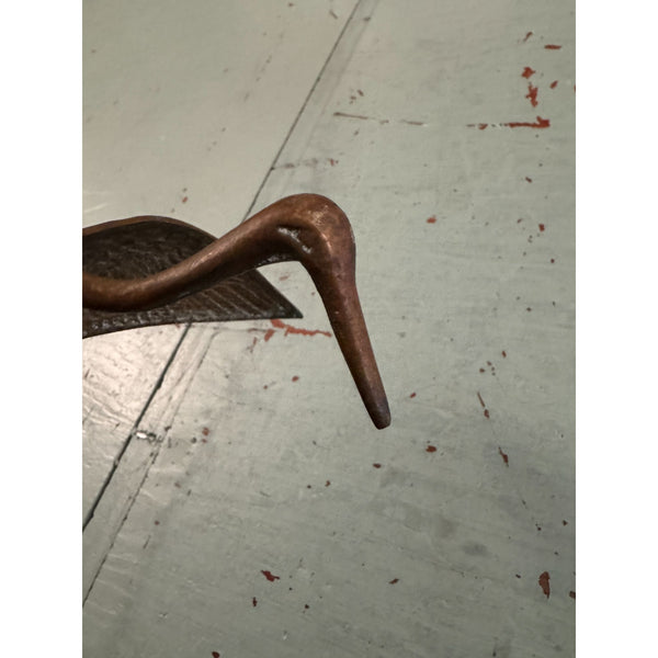 Vintage Mid Century Modern Solid Brass Crane Bird Sculpture On Stand