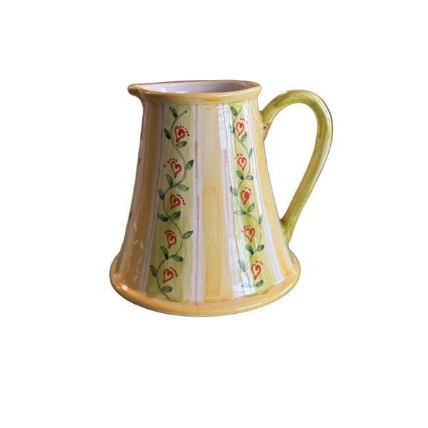 Vintage Handmade Hungarian Majolica Pottery Pitcher Hand Painted Floral Design