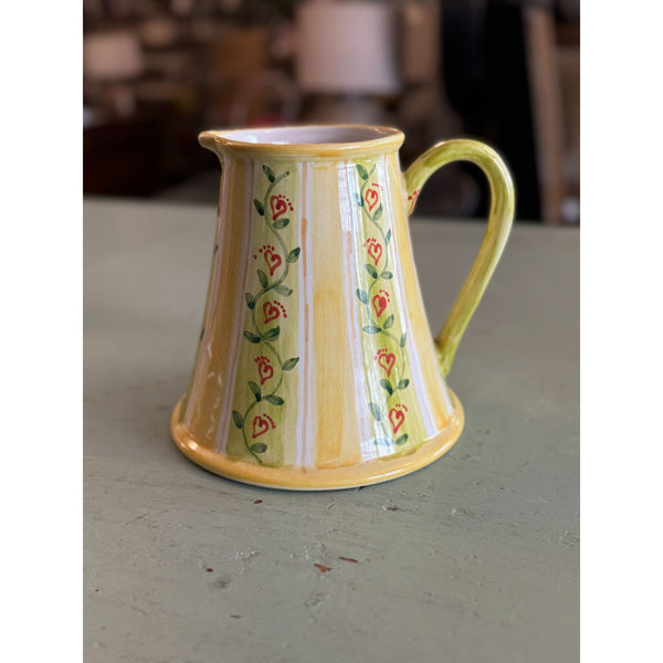 Vintage Handmade Hungarian Majolica Pottery Pitcher Hand Painted Floral Design