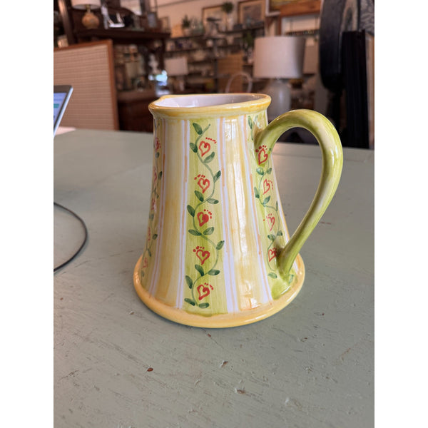 Vintage Handmade Hungarian Majolica Pottery Pitcher Hand Painted Floral Design
