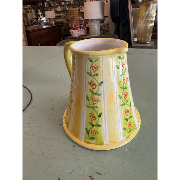 Vintage Handmade Hungarian Majolica Pottery Pitcher Hand Painted Floral Design