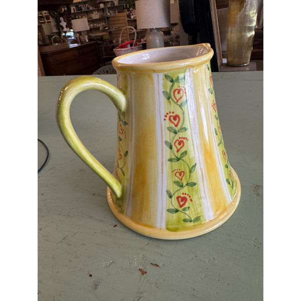 Vintage Handmade Hungarian Majolica Pottery Pitcher Hand Painted Floral Design