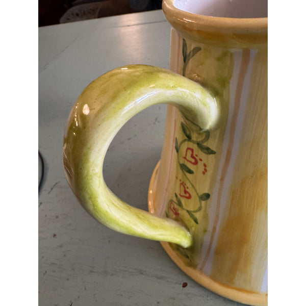 Vintage Handmade Hungarian Majolica Pottery Pitcher Hand Painted Floral Design