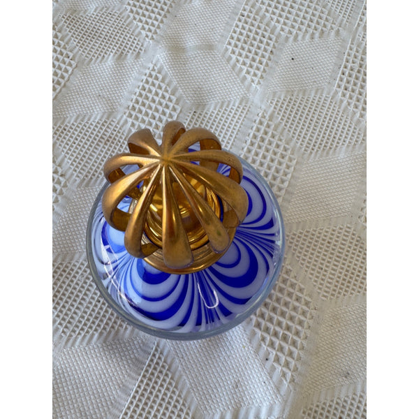 La-Tee-Da Blue & White Swirl Gold-Tone Effusion Fragrance Lamp Modern