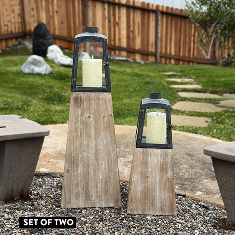 Removable Metal Lanterns with Wood Base, set of 2