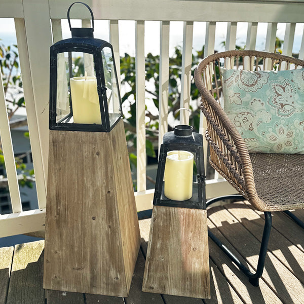 Removable Metal Lanterns with Wood Base patio decor