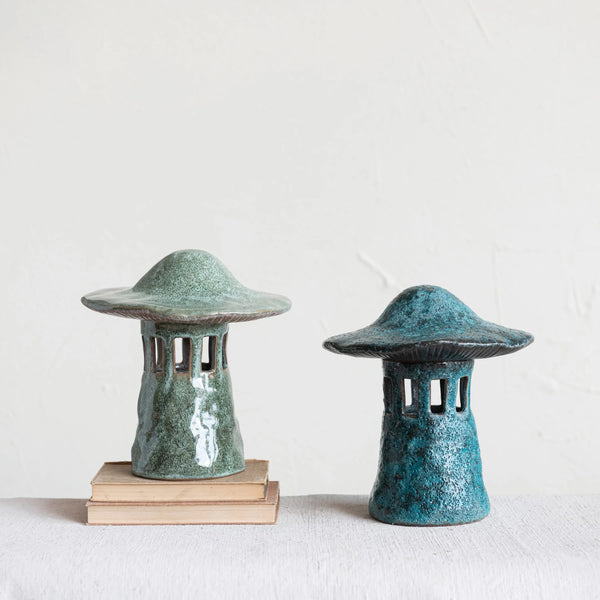 Stoneware Mushroom Lantern w/ Lid