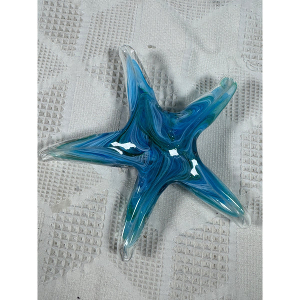 Handcrafted Blue Glass Starfish Paperweight Coastal Home Decor Accent