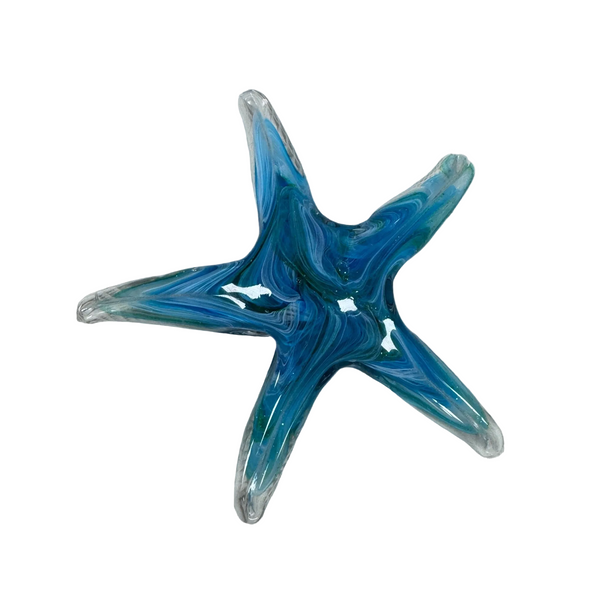Handcrafted Blue Glass Starfish Paperweight Coastal Home Decor Accent 