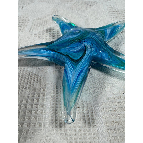 Handcrafted Blue Glass Starfish Paperweight Coastal Home Decor Accent