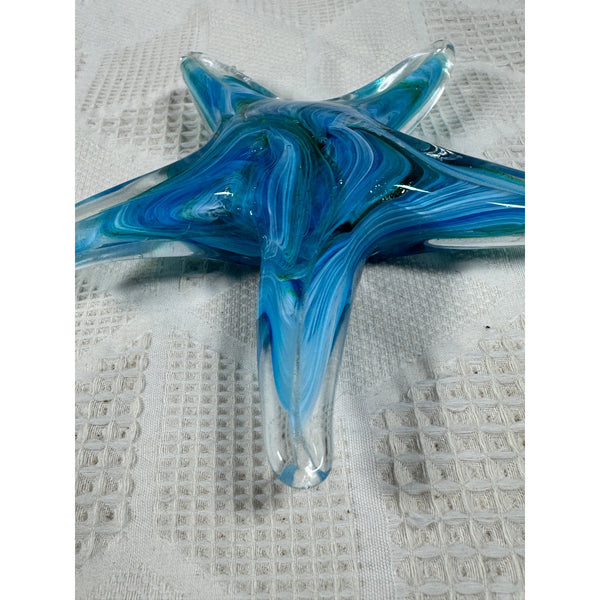 Handcrafted Blue Glass Starfish Paperweight Coastal Home Decor Accent