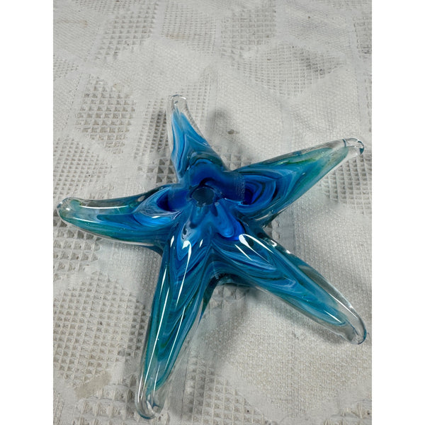 Handcrafted Blue Glass Starfish Paperweight Coastal Home Decor Accent