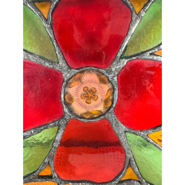 Vintage 12 Inch Stained Glass Panel Floral Design Leaded Stained Glass Wall Art
