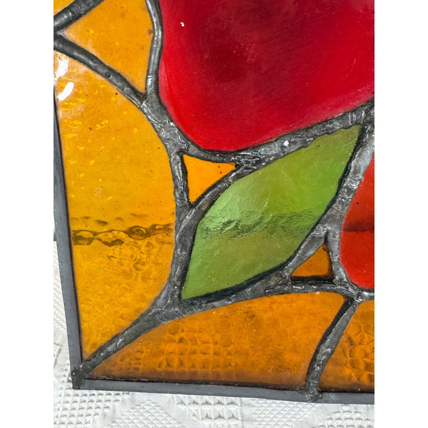 Vintage 12 Inch Stained Glass Panel Floral Design Leaded Stained Glass Wall Art