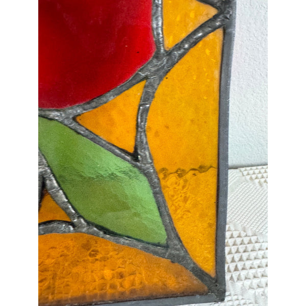 Vintage 12 Inch Stained Glass Panel Floral Design Leaded Stained Glass Wall Art