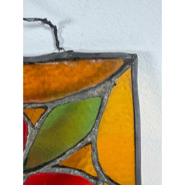 Vintage 12 Inch Stained Glass Panel Floral Design Leaded Stained Glass Wall Art