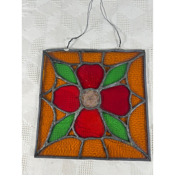 Vintage 12 Inch Stained Glass Panel Floral Design Leaded Stained Glass Wall Art