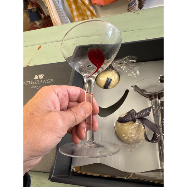 Newgrange Living Red Splash Martini Glass Candleholders w Ball Candles Gift Set