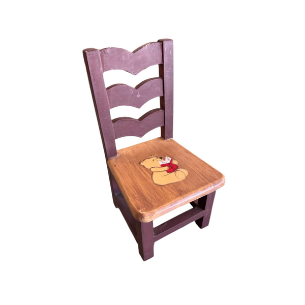 Vintage Hand Painted Winnie the Pooh Wooden Doll Chair w Ladder Back Mini Decor