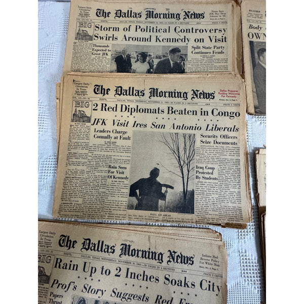 1963  JFK Newspapers Nov 23 Assassination and 20th to 29th Dallas Morning News