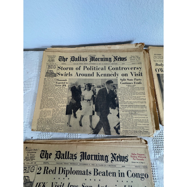 1963  JFK Newspapers Nov 23 Assassination and 20th to 29th Dallas Morning News
