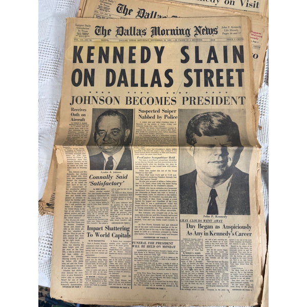 1963  JFK Newspapers Nov 23 Assassination and 20th to 29th Dallas Morning News