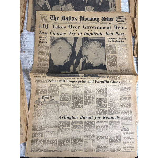 1963  JFK Newspapers Nov 23 Assassination and 20th to 29th Dallas Morning News