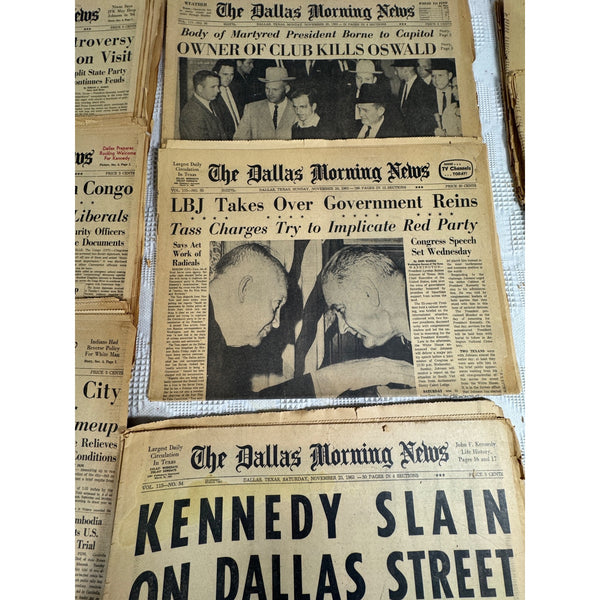 1963  JFK Newspapers Nov 23 Assassination and 20th to 29th Dallas Morning News