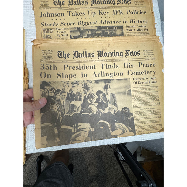 1963  JFK Newspapers Nov 23 Assassination and 20th to 29th Dallas Morning News