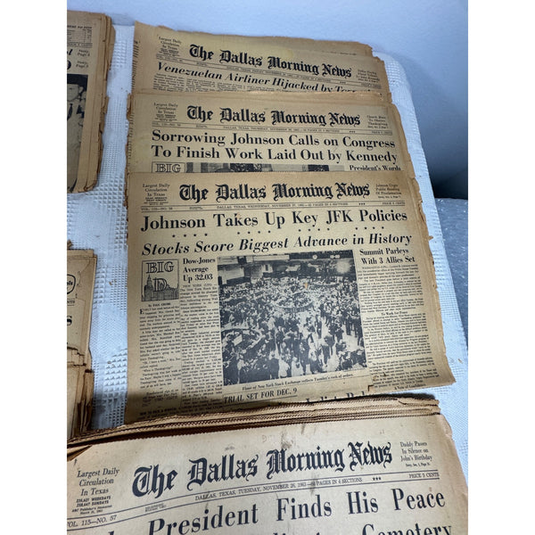 1963  JFK Newspapers Nov 23 Assassination and 20th to 29th Dallas Morning News