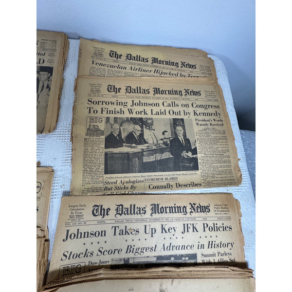 1963  JFK Newspapers Nov 23 Assassination and 20th to 29th Dallas Morning News