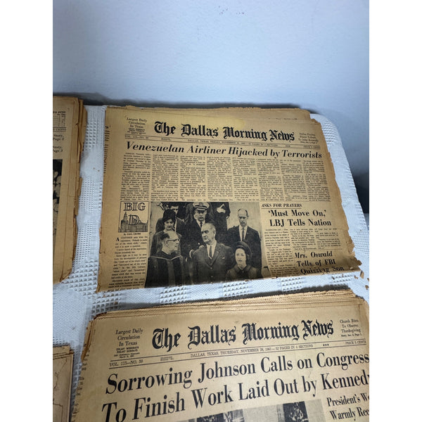 1963  JFK Newspapers Nov 23 Assassination and 20th to 29th Dallas Morning News